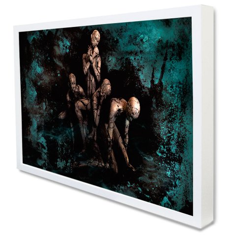Quadro Decorativo Abstrato Místico em Moldura Caixa Tacolado Moldura Caixa 3cm Branca sem Vidro 20 X