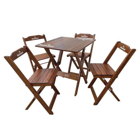 Conjunto Mesa Dobrável Madeira 70x70 com 4 Cadeiras Personalizada Hei Imbuia - Cor: Marrom