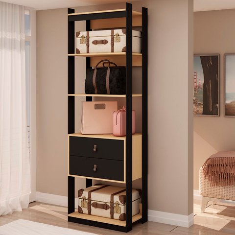 Guarda Roupa Genialflex Closet Modulado Aberto 2 Gavetas Freijó Preto Fosco