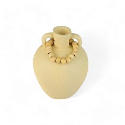 Vaso Decorativo Bege com Colar de Madeira Médio - 2