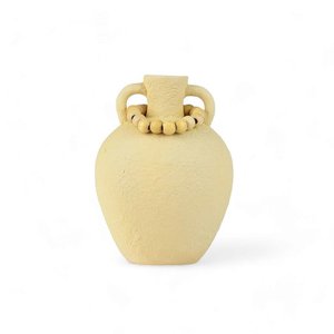 Vaso Decorativo Bege com Colar de Madeira Médio