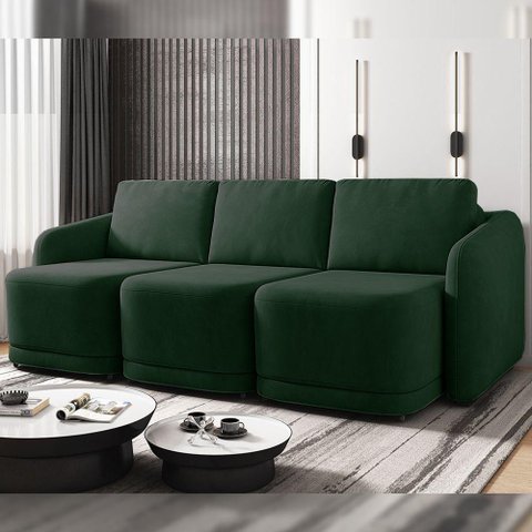 Sofá Cama Modulado Retrátil e Reclinável Decorativo Varsóvia 306cm Veludo Verde G33 - Gran Belo