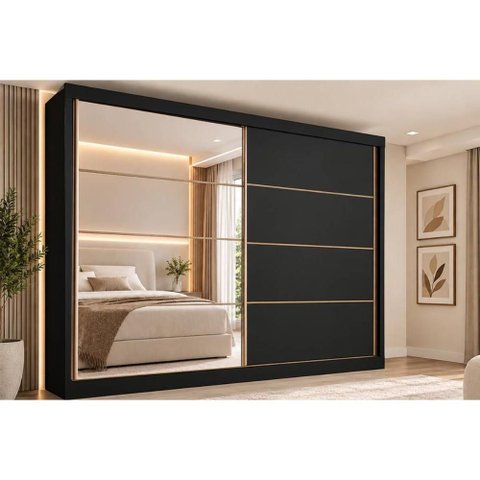 Guarda Roupas 2 Portas de Correr 2 Ptas 1 Esp 6 Gav Sevilha Europa Preto