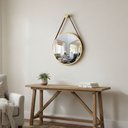 Ver imagem 4 de Espelho Redondo Decorativo Suspenso com Alça 50cm - Cores - Dourado Alça Caramelo