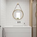 Ver imagem 1 de Espelho Redondo Decorativo Suspenso com Alça 50cm - Cores - Dourado Alça Caramelo