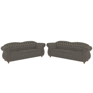 Dois Sofás Chesterfield Merlo 3 lugares 2M - Suede Cinza Camurça / Decoração, recepção, Ba