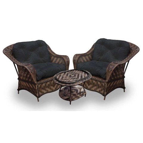 Conjunto de Poltronas Fibra Sintética Nairóbi - 2 Poltronas + 1 Mesa Centro - Tecido Duna Preto