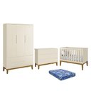 Ver imagem 1 de Dormitório Infantil Classic 3 Portas, Cômoda 6 Gavetas, Berço Areia Fosco com Pés Amadeirado e