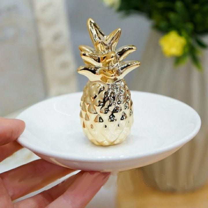 Enfeite de Abacaxi de Cerâmica Dourado Decorativo Para Sala - 2