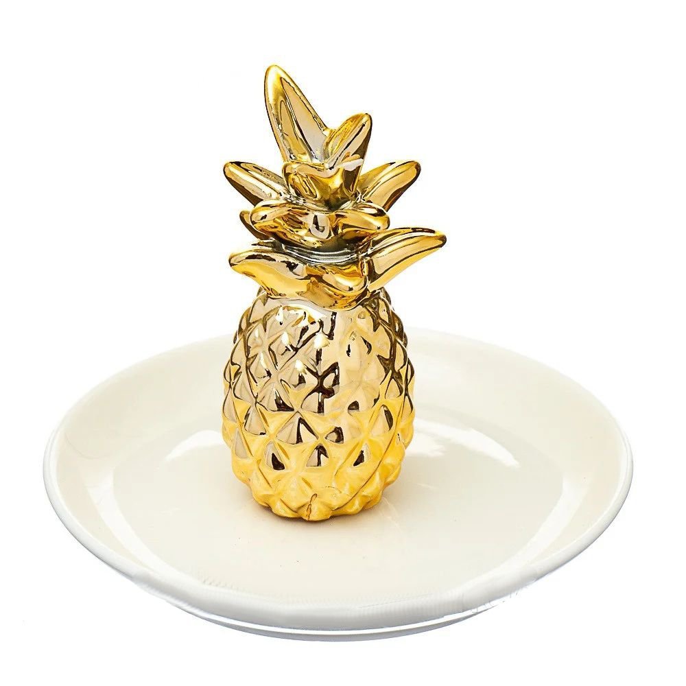 Enfeite de Abacaxi de Cerâmica Dourado Decorativo Para Sala - 1