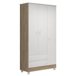 Jogo de Quarto Doce Sonho Guarda Roupa 3 Portas e Berço Mini Cama Carvalho/Branco com Rodízio - Qmov - 2