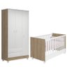 Jogo de Quarto Doce Sonho Guarda Roupa 3 Portas e Berço Mini Cama Carvalho/Branco com Rodízio - Qmov - 1