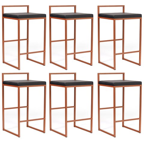 Banqueta Industrial Aço Cromada Bronze – Gourmet, Varanda, Living – Banqueta Moema Kit 6