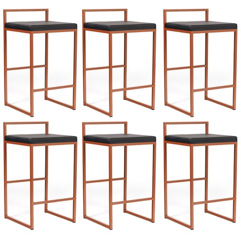 Banqueta Industrial Aço Cromada Bronze – Gourmet, Varanda, Living – Banqueta Moema Kit 6