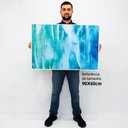 Ver imagem 2 de Quadro Decorativo Caixa Alta com Vidro Abstrato Pincelada Azul Claro TaColado Moldura Preta 90 x 60c