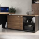 Ver imagem 5 de Conjunto 3 Peças com Mesa para Escritório Presidente, Balcão para e Armário Multiuso Alto Marrom/Nogal/Preto Artany