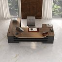 Ver imagem 4 de Conjunto 3 Peças com Mesa para Escritório Presidente, Balcão para e Armário Multiuso Alto Marrom/Nogal/Preto Artany