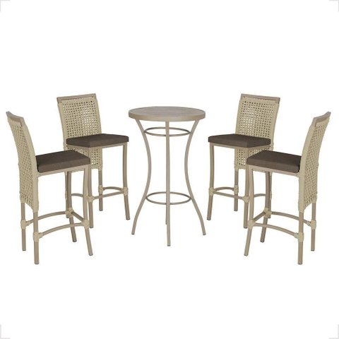 Mesa Bistrô e 4 Banquetas Roma Fendi Corda Estofado 9 Trama Rami