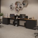 Ver imagem 1 de Conjunto de Escritório Noruega 1 Livreiro 2 Buffet e 2 Mesas 90cm - Via Nossa - Preto e Cedro