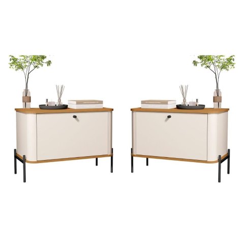 Jogo de Mesa de Cabeceira Sofia Off White Nature Preto