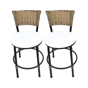 Kit 2 Banquetas Baixa Cozinha Encosto Juncado