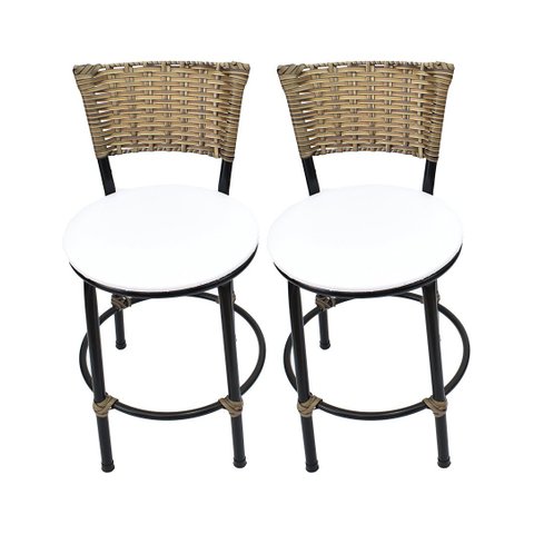 Kit 2 Banquetas Baixa Cozinha Encosto Juncado