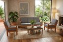 Ver imagem 1 de Conjunto Sofá 3 Lugares e Poltronas de Madeira Maciça