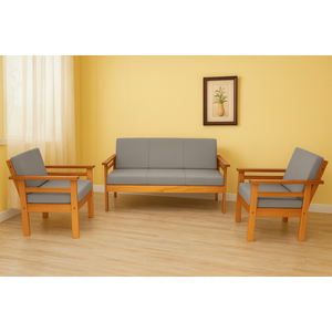 Conjunto Sofá 3 Lugares e Poltronas de Madeira Maciça