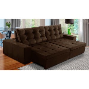 Sofá Retrátil e Reclinável 4 Lugares com Molas 2,70m Duda Suede Marrom Adonai Estofados