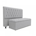Ver imagem 1 de Kit Cabeceira e Calçadeira Baú Casal Mallu Madeira Maciça Veludo Cinza 140cm Click Home