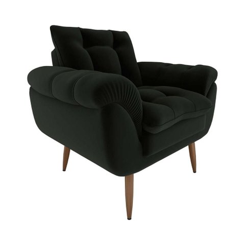 Poltrona Decorativa Confortável Pés em Madeira Maciça Xangai Veludo Preto Matrix