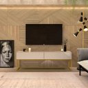 Ver imagem 2 de Rack Eros Estilo Industrial 140cm Sala Estar Ofwhite/dourado