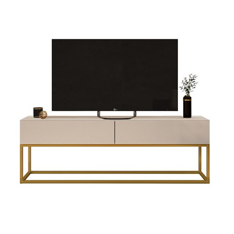 Rack Eros Estilo Industrial 140cm Sala Estar Ofwhite/dourado