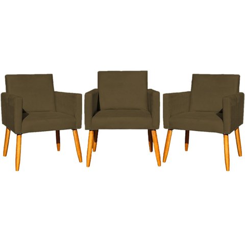 Kit 3 Poltronas Decorativa para Sala Recepção Consultório Escritório Nina Tecido Suede
