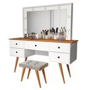 Ver imagem 1 de Penteadeira Camarim Anaisa com Banqueta Isa Leds e Espelho: Branca Nature