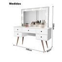 Ver imagem 3 de Penteadeira Camarim Anaisa com Banqueta Isa Leds e Espelho: Branca Nature
