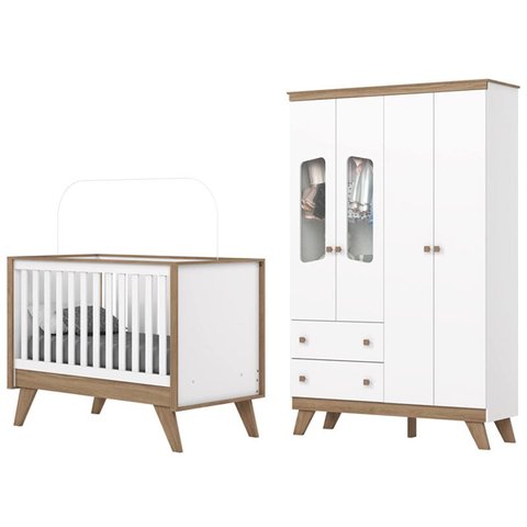Jogo de Quarto Infantil Confete Guarda Roupa e Berço Branco/jequitiba - Henn