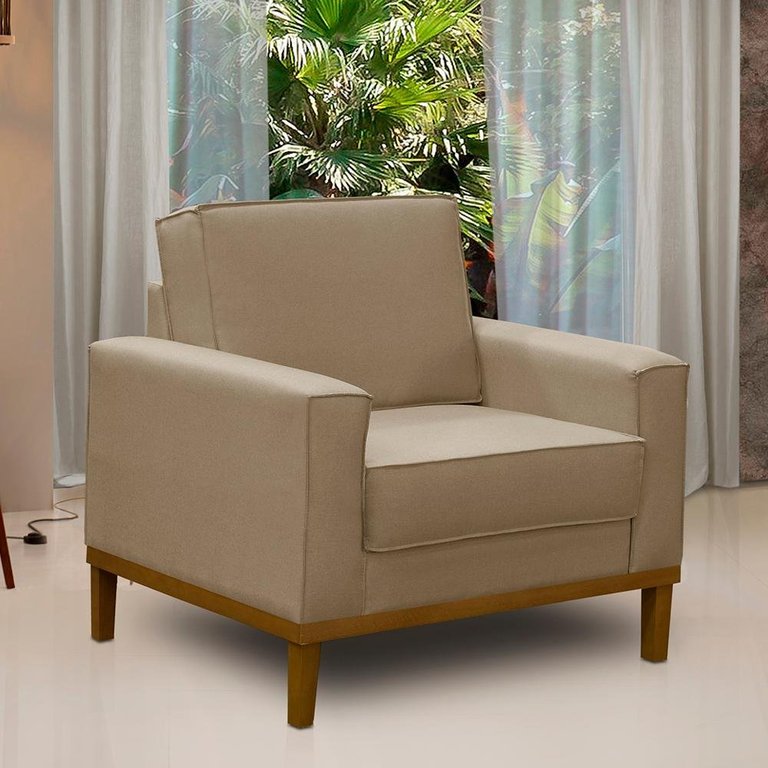 Poltrona Decorativa Living com Base Lavinia Linho Adonai Estofados Poltrona Decorativa Living com Base Lavinia Linho Adonai Estofados