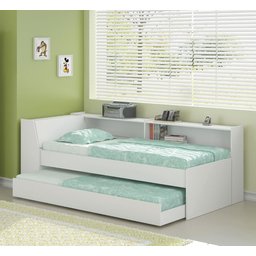 Cama Solteiro Bicama Estante com kit luz Ditália BB-28-29 cor:branco - 2