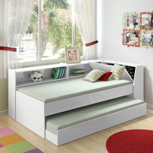 Cama Solteiro Bicama Estante com kit luz Ditália BB-28-29 cor:branco
