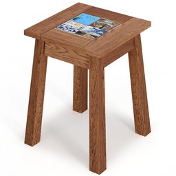 Banqueta Baixa de Madeira Maciça Pinus Rustica com Cerâmica Vintage W02 Imbuia - Lyam Decor - 1