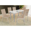 Ver imagem 1 de Conjunto: Mesa Sala Jantar Elba C/ Tampo de Vidro 120cm e 6 Cadeiras Amsterdã Cromada - Courano
