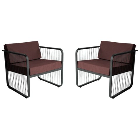 Conjunto 2 Poltronas para Área Externa Santiago em Alumínio e Fibra Sintética Acesse Móveis