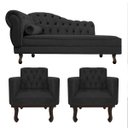 Ver imagem 1 de Kit Diva Recamier Diana 185cm Lado Direito e 02 Poltronas Classic Linho Cinza Escuro - ADJ Decor