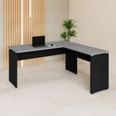 Ver imagem 1 de Mesa Escrivaninha 150cm em L Tampo 30mm Pés Painel F5 Office Cor:Cinza Sagrado com Preto