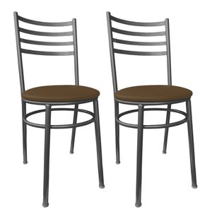 Kit Conjunto 2 Cadeiras para Cozinha Mesa Jantar Bar Lanchonete Restaurante Preta Estofado Marrom