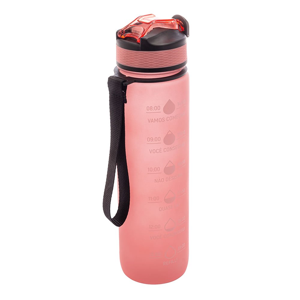 Garrafa Squeeze 1L para água de plástico com marcadores rosa - 1