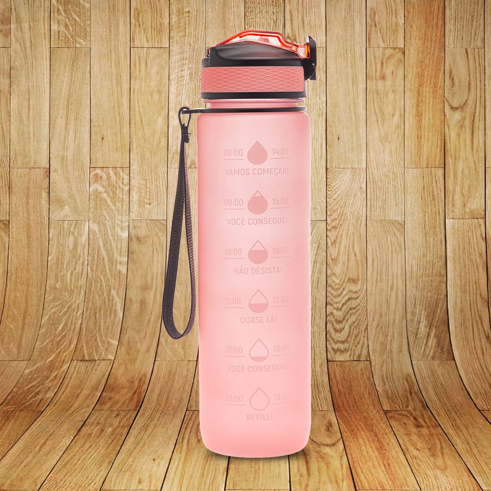 Garrafa Squeeze 1L para água de plástico com marcadores rosa - 2