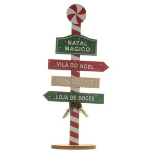 Placa Decorativa Vila do Noel Mdf Verde, Vermelha e Branca 21cm | Formosinha