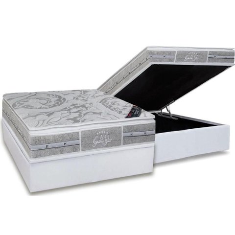 Cama Box Baú Casal: Colchão Molas Pocket Ensacadas Castor Super Luxo Látex Slx + Base Crc Suede